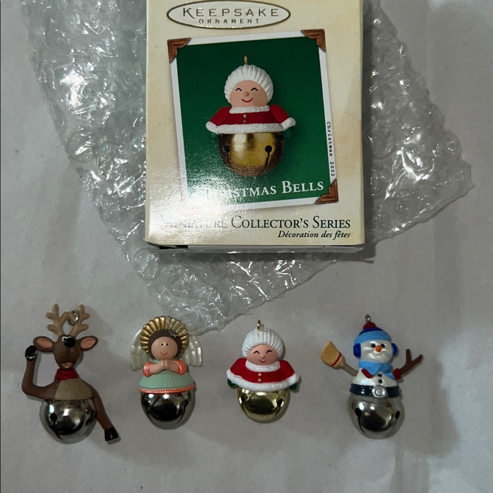 Bundle of 4 Hallmark Vintage Christmas Bells Miniature Ornaments 
One box only